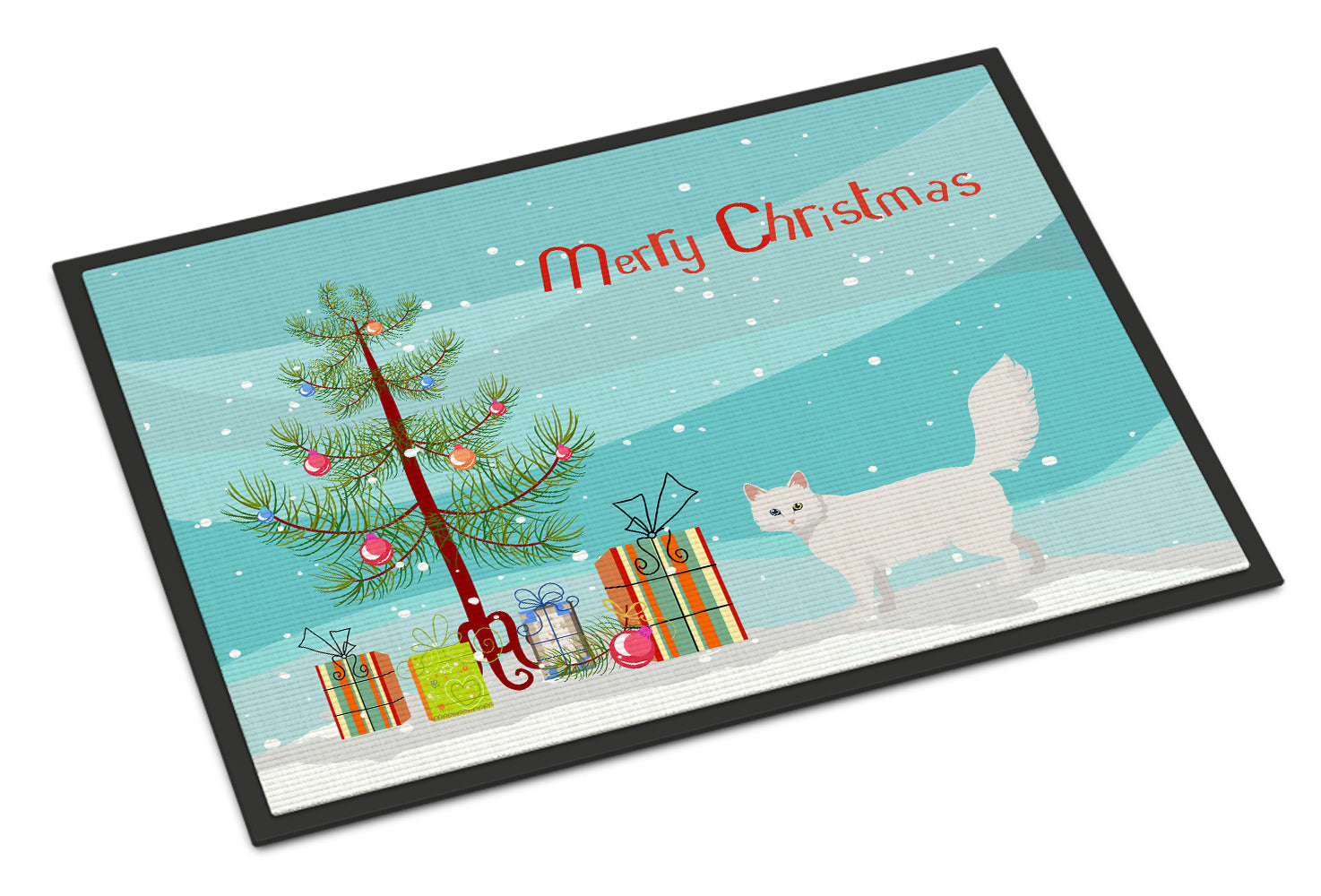Turkish Angora Cat Christmas Doormat Indoor Outdoor 24H X 36W Front Door Mat Rugs for Entryway, Non Slip Washable Low Pile,