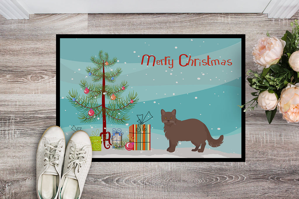 York Chocolate Cat Christmas Doormat Indoor Outdoor 24H X 36W Front Door Mat Rugs for Entryway, Non Slip Washable Low Pile,