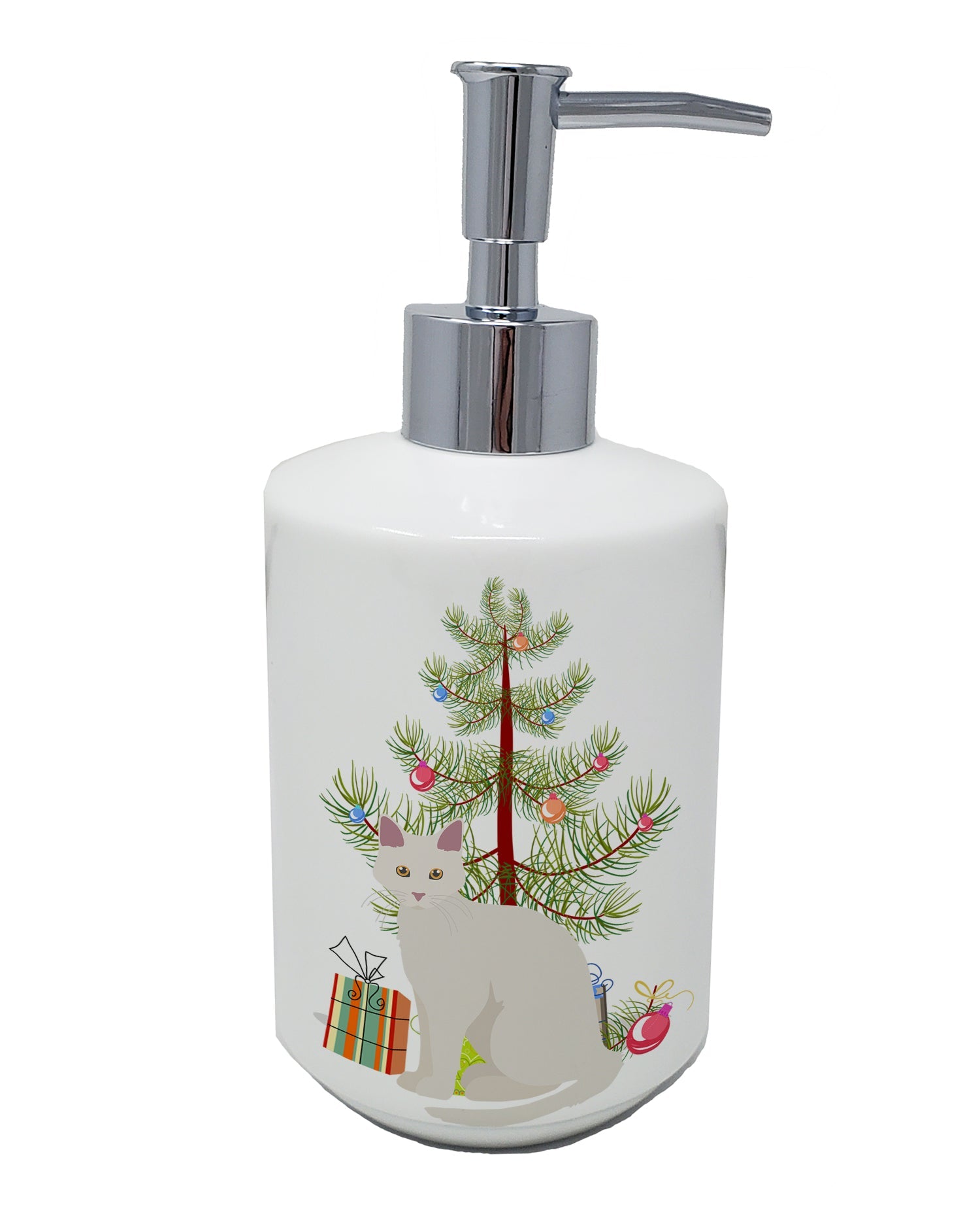 Aphrodite Giant Cat Christmas Ceramic Soap Dispenser , Empty Refillable Hand Soap Pump Bottle for Bathroom Kitchen