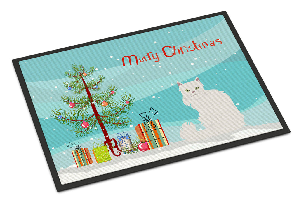 Asian Semi Longhaired Cat Christmas Doormat Indoor Outdoor 18H X 27W Front Door Mat Rugs for Entryway, Non Slip Washable