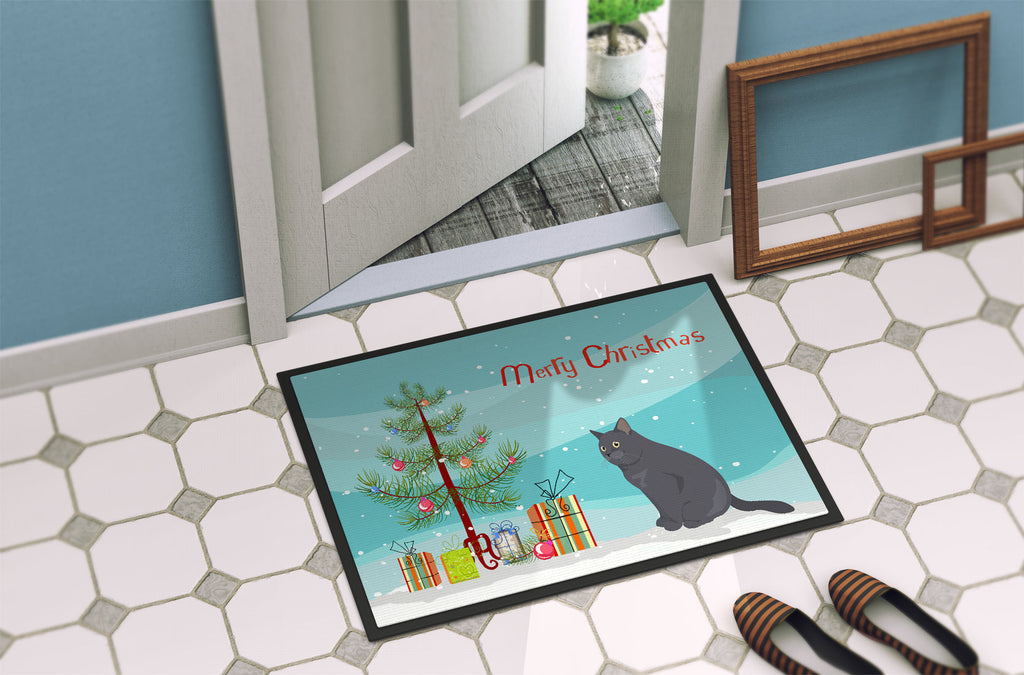 British Shorthair Cat Christmas Doormat Indoor Outdoor 24H X 36W Front Door Mat Rugs for Entryway, Non Slip Washable Low Pile,