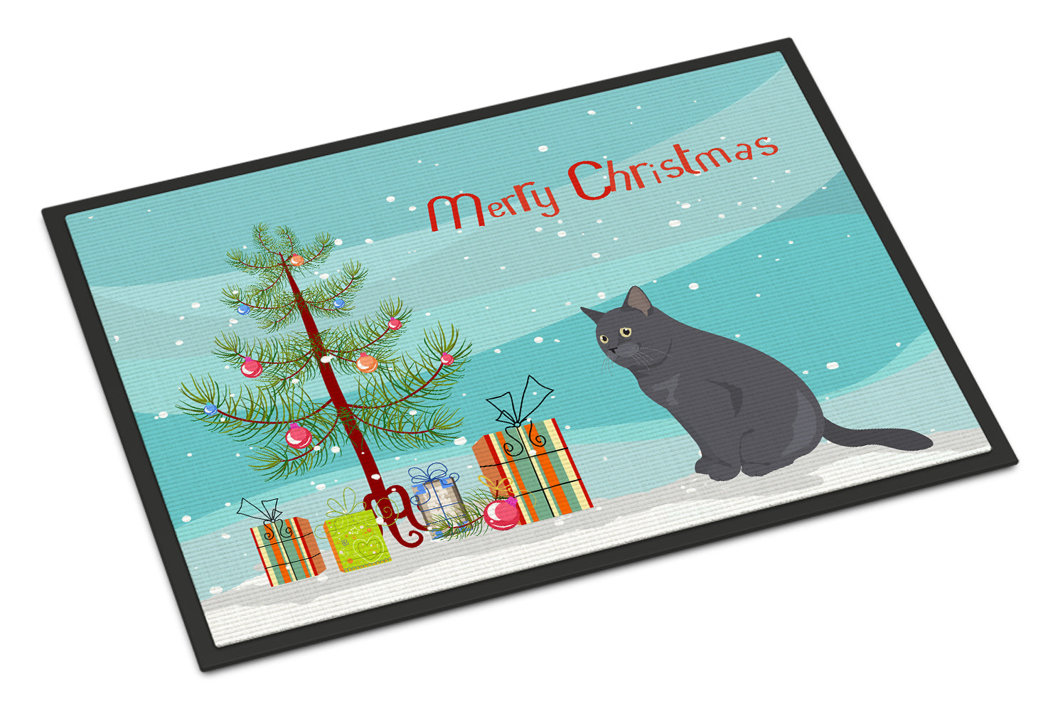 British Shorthair Cat Christmas Doormat Indoor Outdoor 18H X 27W Front Door Mat Rugs for Entryway, Non Slip Washable