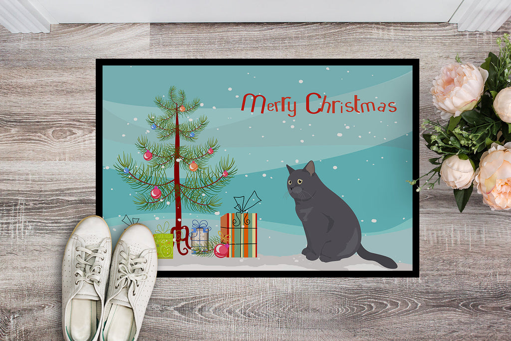 British Shorthair Cat Christmas Doormat Indoor Outdoor 18H X 27W Front Door Mat Rugs for Entryway, Non Slip Washable