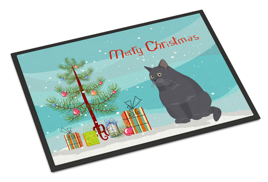 British Shorthair Cat Christmas Doormat Indoor Outdoor 18H X 27W Front Door Mat Rugs for Entryway, Non Slip Washable