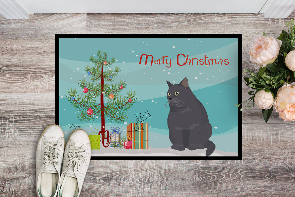 British Shorthair Cat Christmas Doormat Indoor Outdoor 18H X 27W Front Door Mat Rugs for Entryway, Non Slip Washable