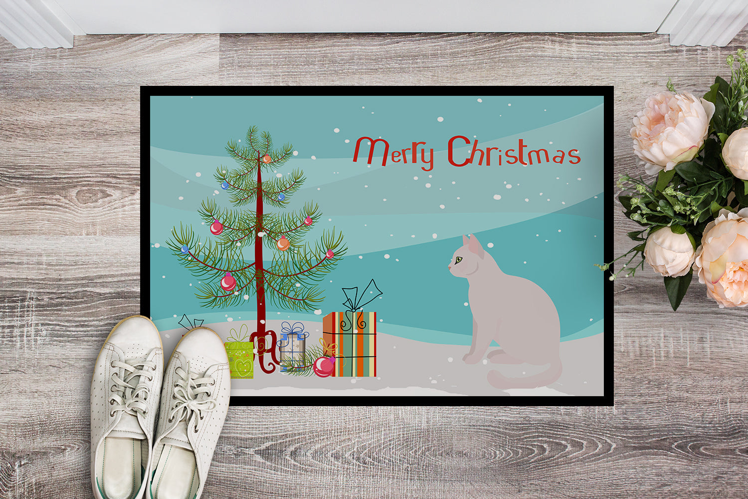 Burmilla Cat Christmas Doormat Indoor Outdoor 24H X 36W Front Door Mat Rugs for Entryway, Non Slip Washable Low Pile,