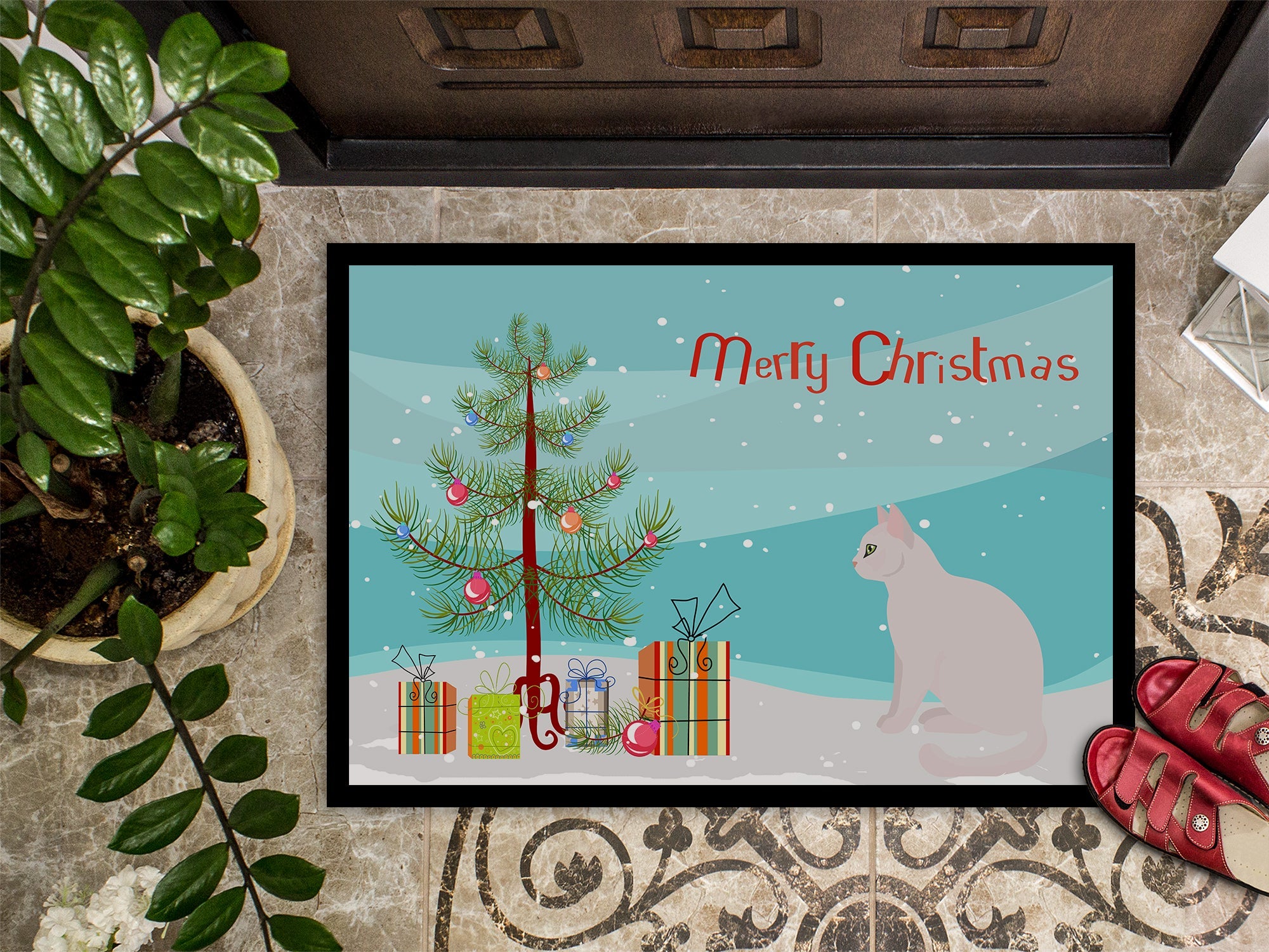 Burmilla Cat Christmas Doormat Indoor Outdoor 24H X 36W Front Door Mat Rugs for Entryway, Non Slip Washable Low Pile,