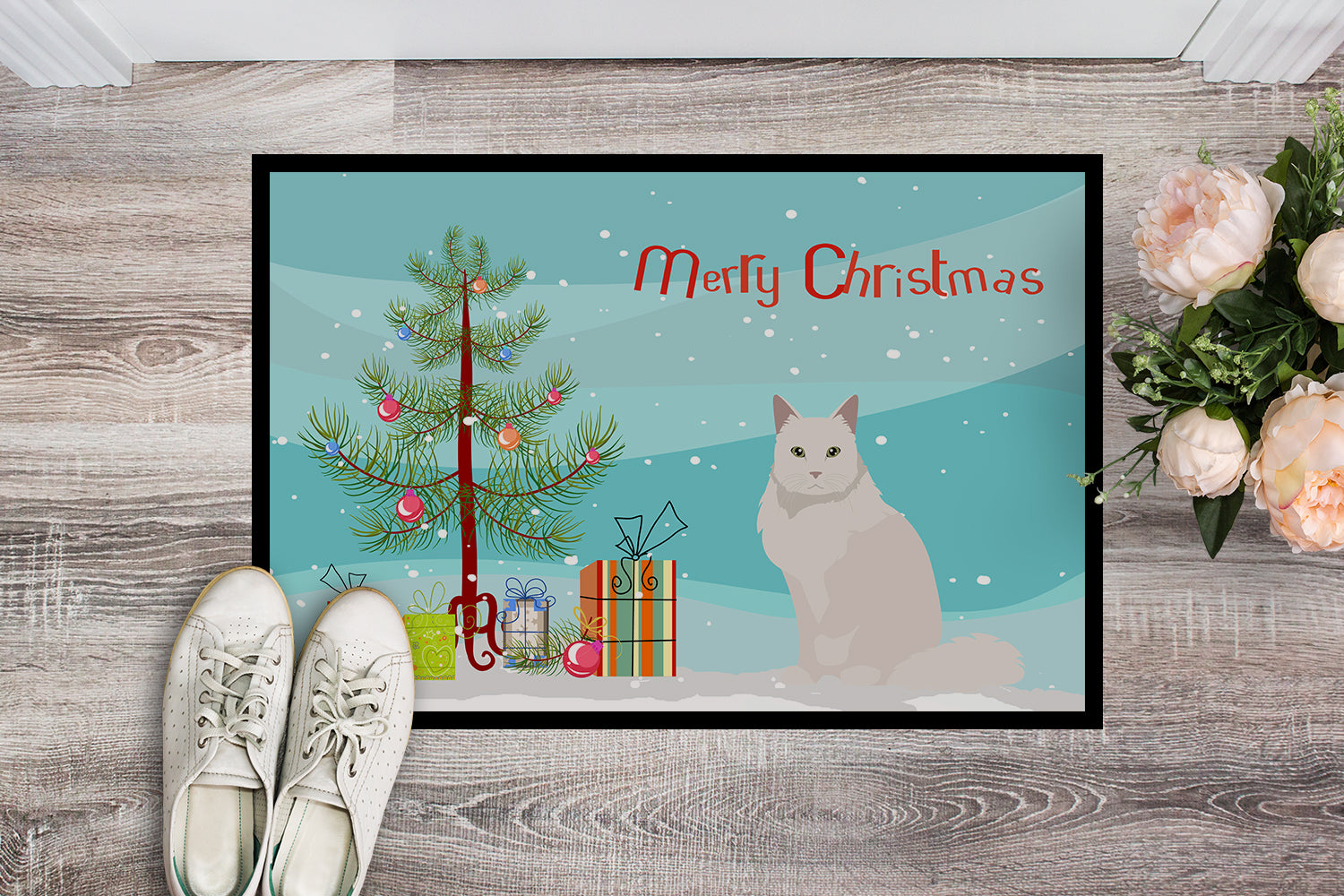 Chantilly Tiffany Cat Christmas Doormat Indoor Outdoor 24H X 36W Front Door Mat Rugs for Entryway, Non Slip Washable Low Pile,