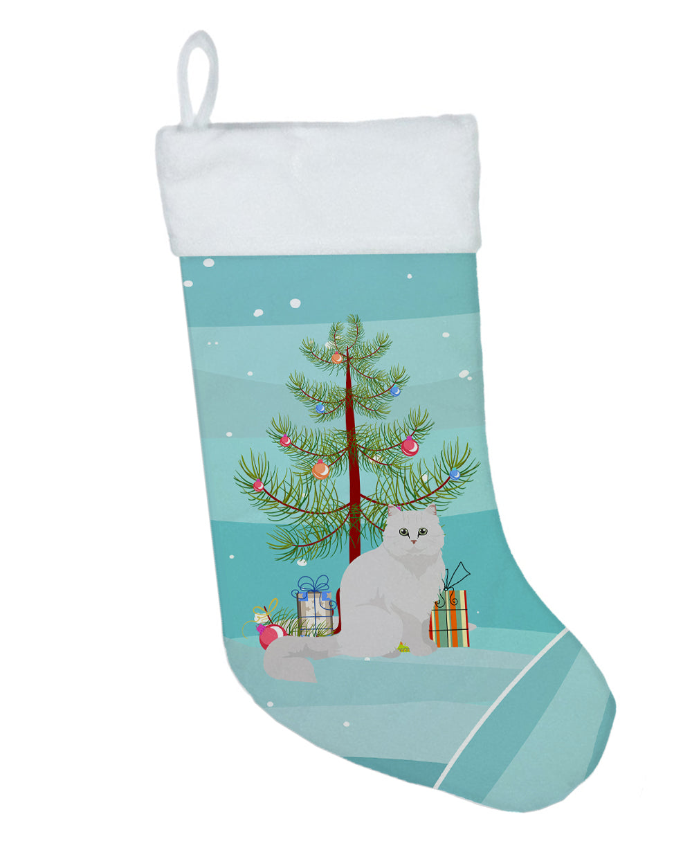 Chinchilla Persian Longhair Cat Christmas Holiday Stocking Double-Sided Print, Polyester Suede,11x18, Made in USA