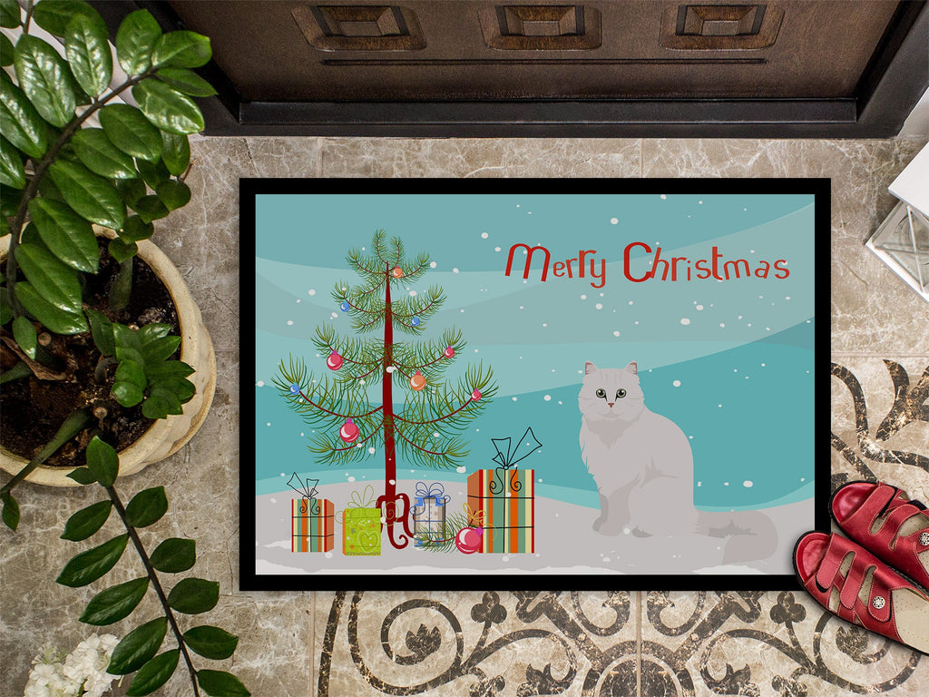 Chinchilla Persian Longhair Cat Christmas Doormat Indoor Outdoor 24H X 36W Front Door Mat Rugs for Entryway, Non Slip Washable Low Pile,
