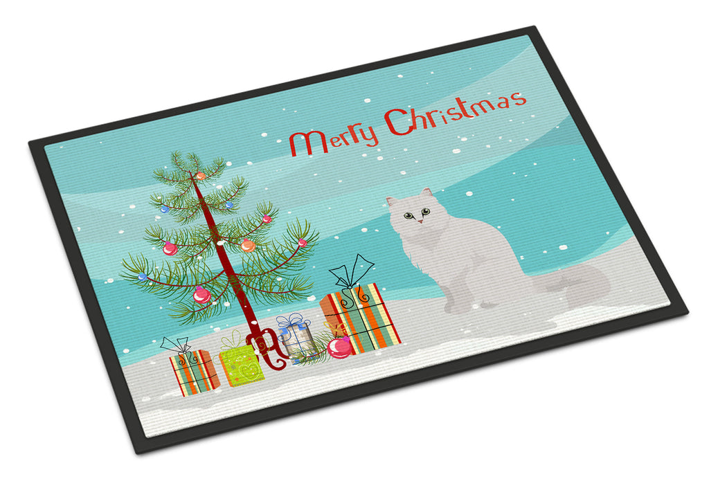 Chinchilla Persian Longhair Cat Christmas Doormat Indoor Outdoor 18H X 27W Front Door Mat Rugs for Entryway, Non Slip Washable
