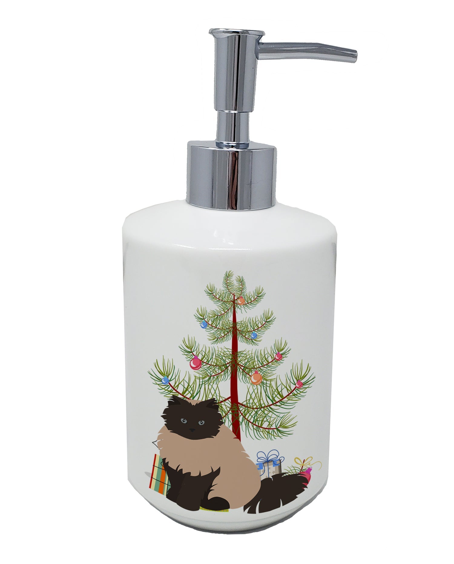 Colorpoint Persian Hymalayan Cat Christmas Ceramic Soap Dispenser , Empty Refillable Hand Soap Pump Bottle for Bathroom Kitchen