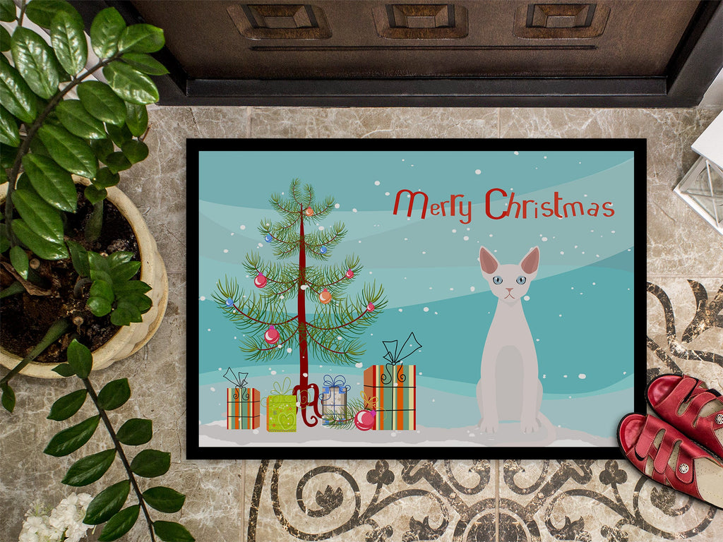 Devon Rex Cat Christmas Doormat Indoor Outdoor 18H X 27W Front Door Mat Rugs for Entryway, Non Slip Washable