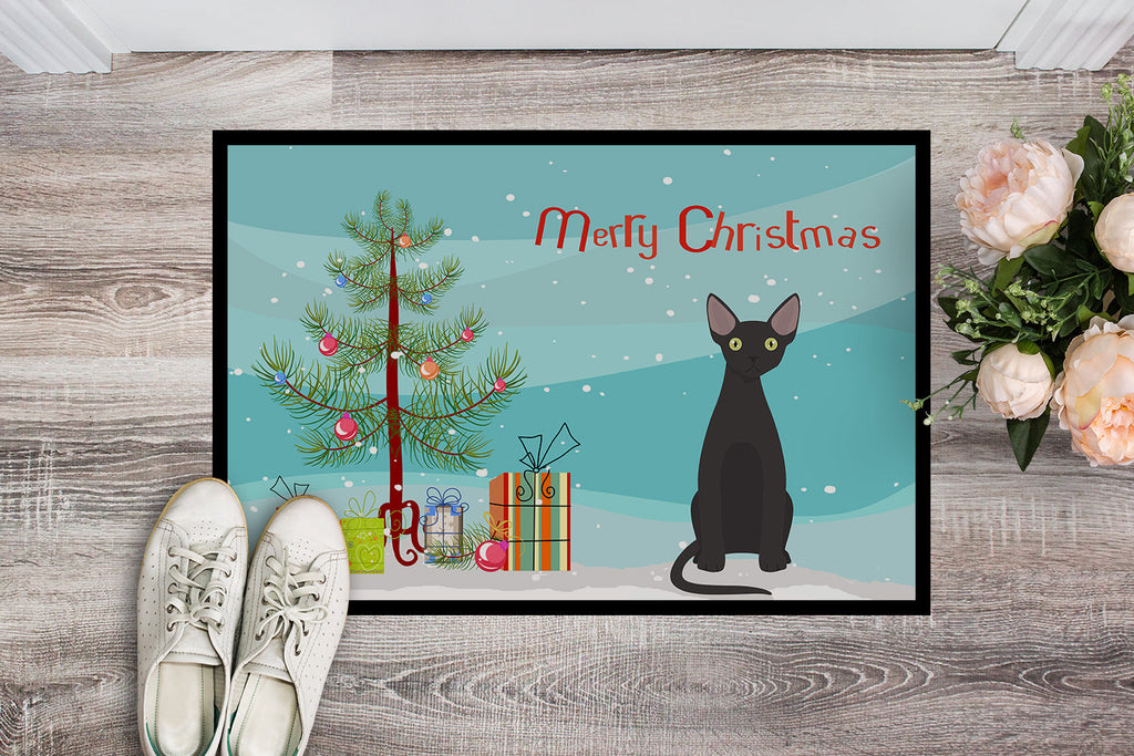 Devon Rex Cat Christmas Doormat Indoor Outdoor 18H X 27W Front Door Mat Rugs for Entryway, Non Slip Washable
