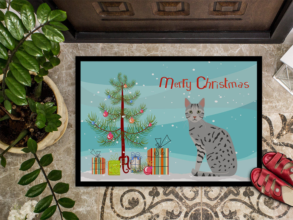 Egyptian Mau Cat Christmas Doormat Indoor Outdoor 24H X 36W Front Door Mat Rugs for Entryway, Non Slip Washable Low Pile,