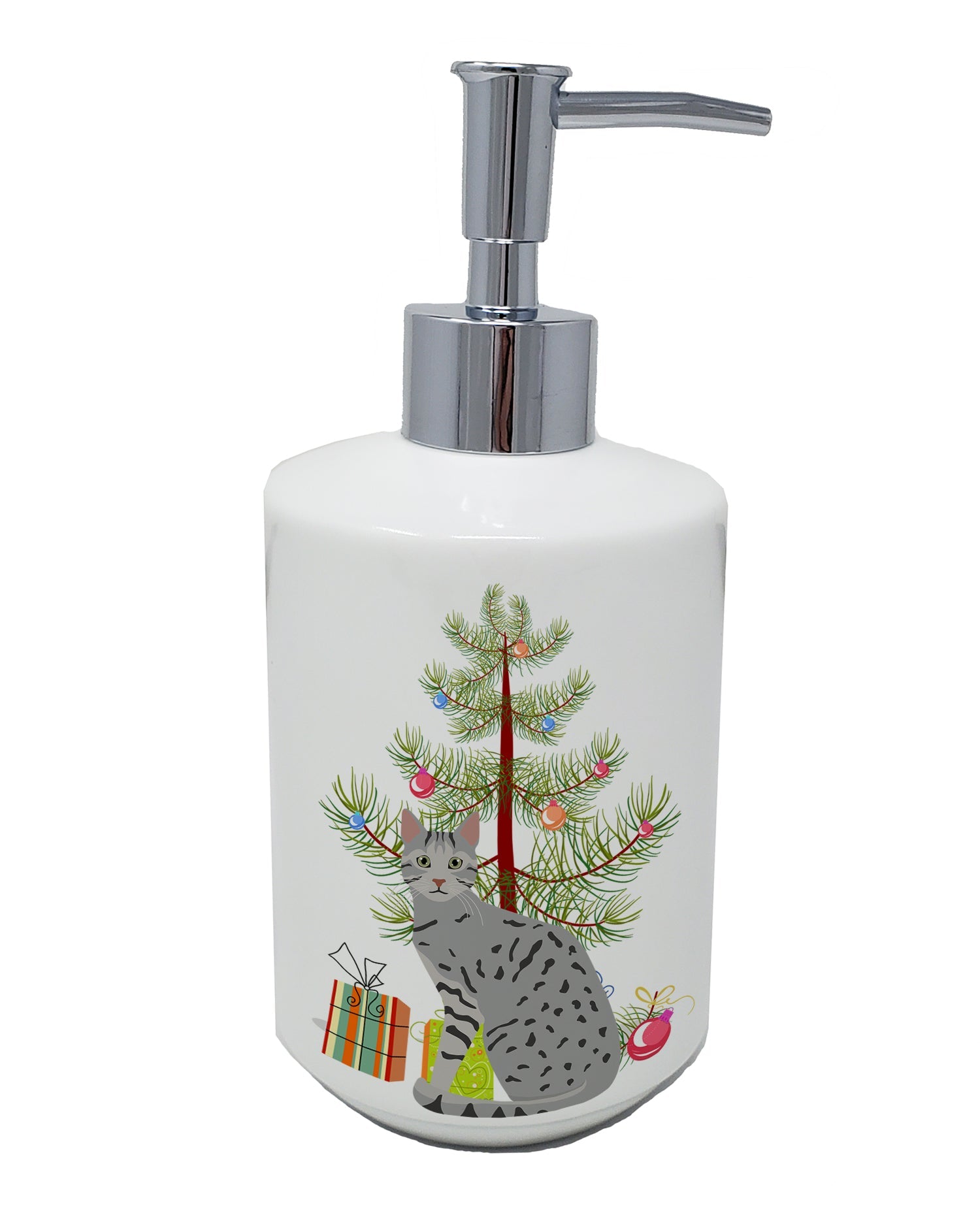 Egyptian Mau Cat Christmas Ceramic Soap Dispenser , Empty Refillable Hand Soap Pump Bottle for Bathroom Kitchen