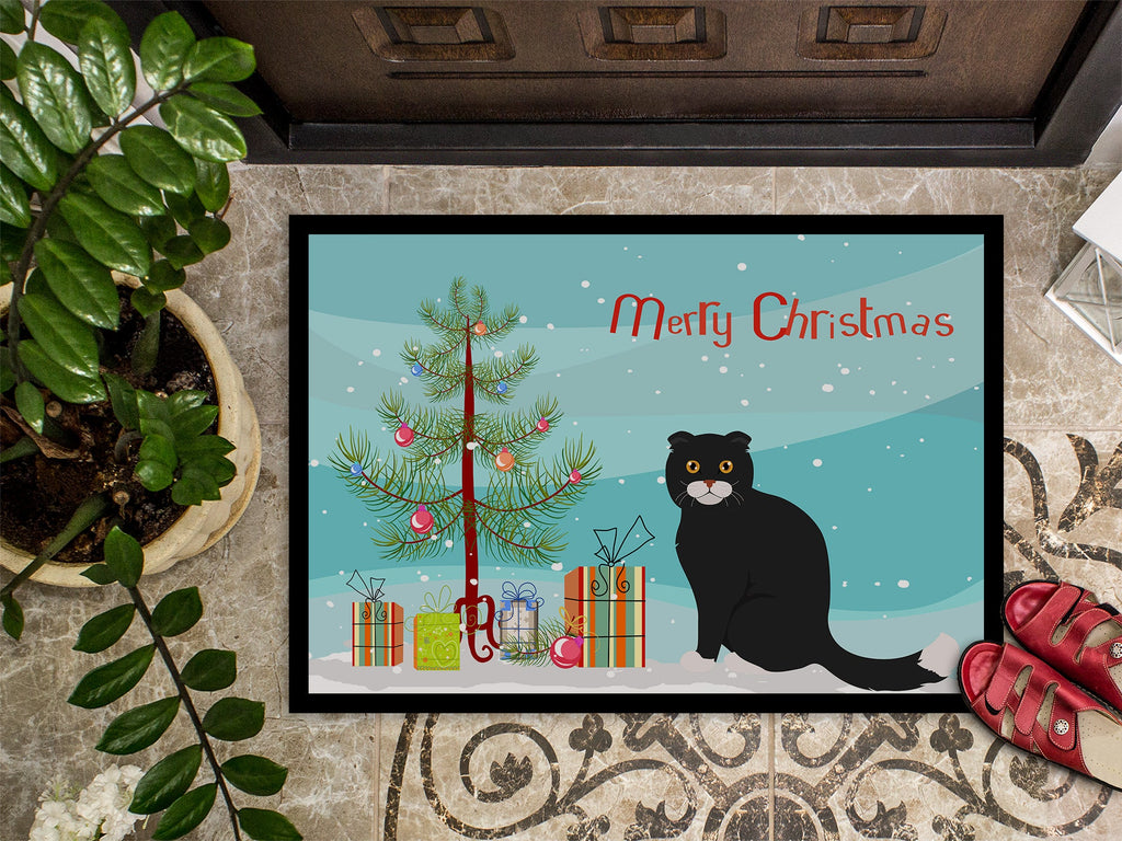 Foldex Exotic Fold Cat Christmas Doormat Indoor Outdoor 24H X 36W Front Door Mat Rugs for Entryway, Non Slip Washable Low Pile,
