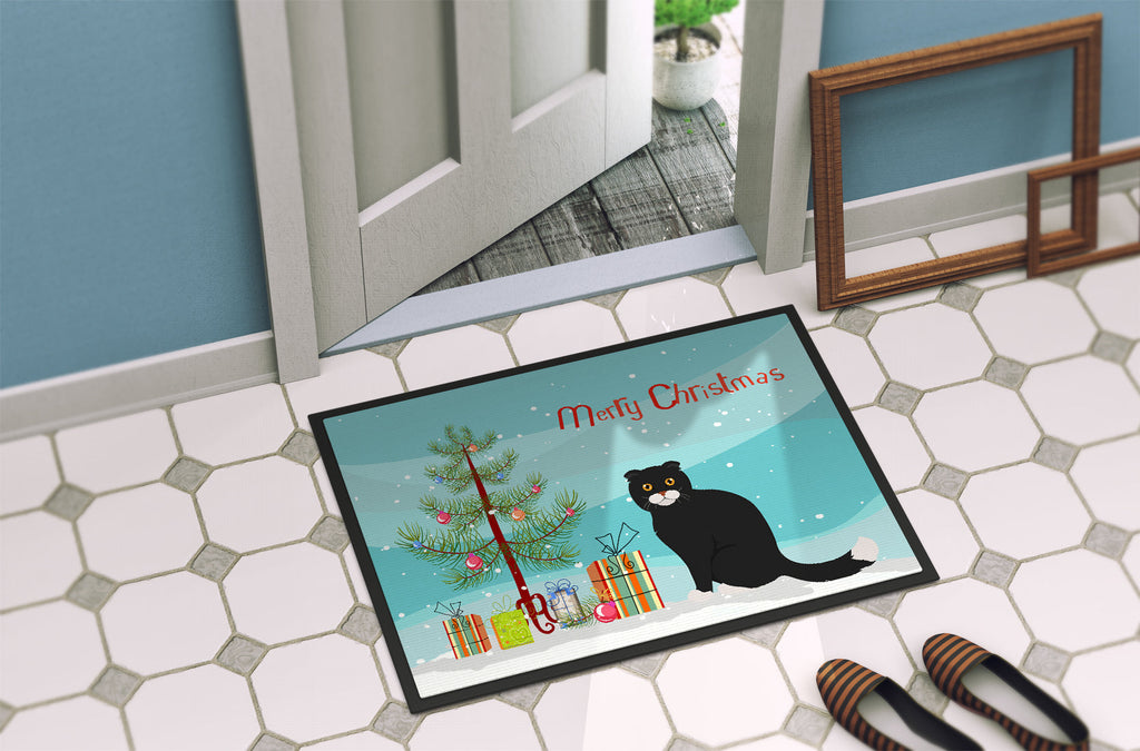 Foldex Exotic Fold Cat Christmas Doormat Indoor Outdoor 18H X 27W Front Door Mat Rugs for Entryway, Non Slip Washable