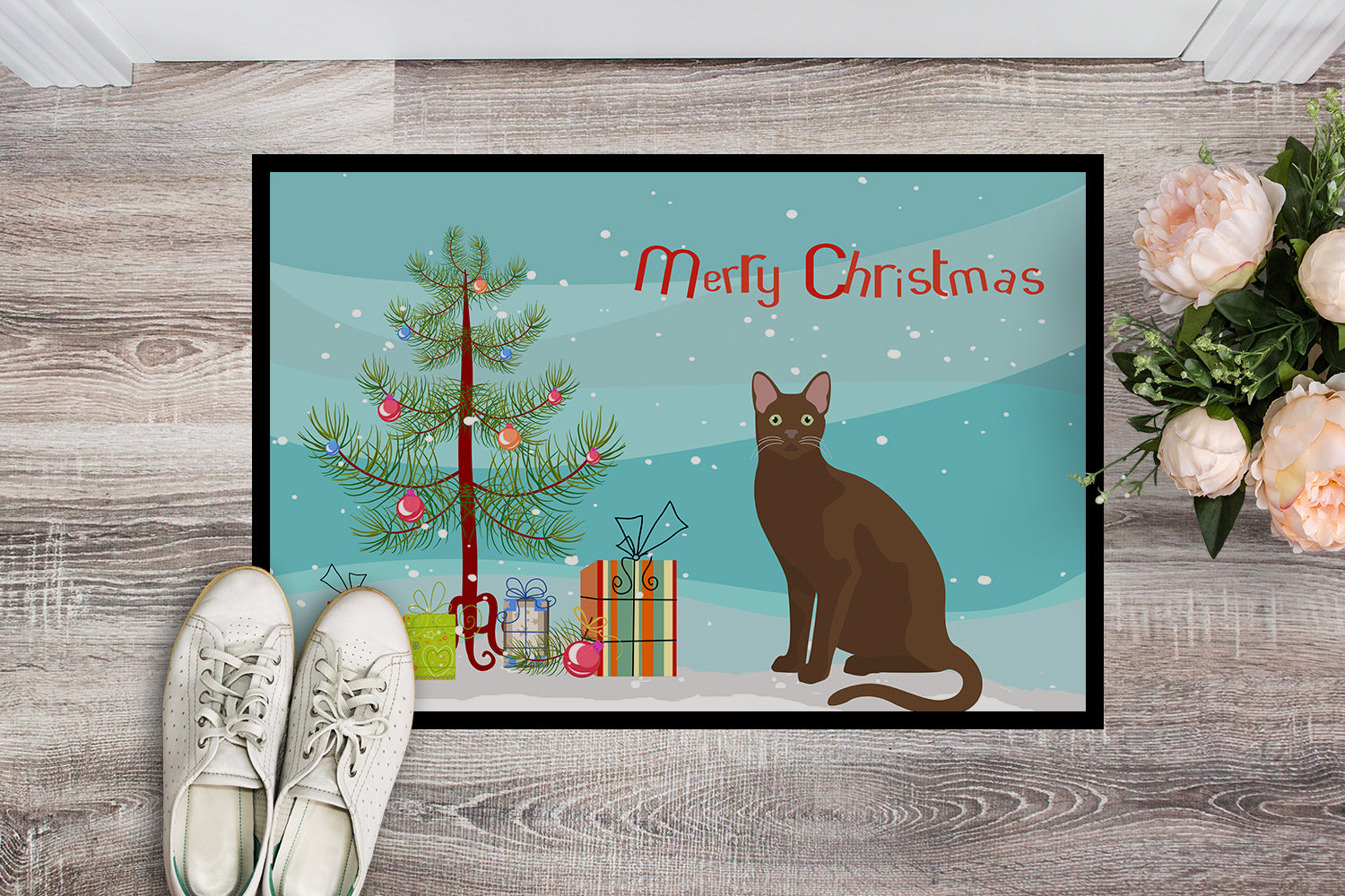 Havana Brown Cat Christmas Doormat Indoor Outdoor 24H X 36W Front Door Mat Rugs for Entryway, Non Slip Washable Low Pile,