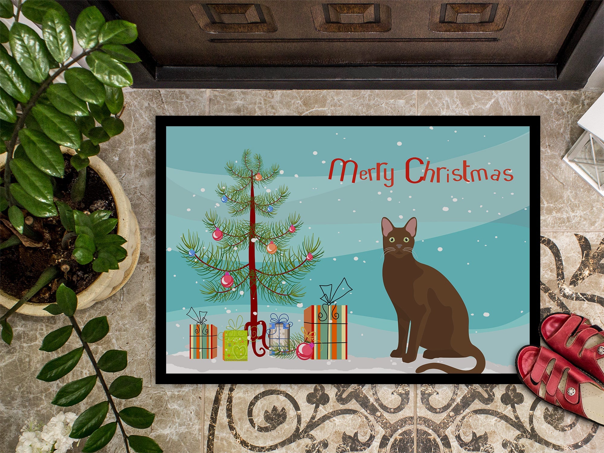 Havana Brown Cat Christmas Doormat Indoor Outdoor 24H X 36W Front Door Mat Rugs for Entryway, Non Slip Washable Low Pile,