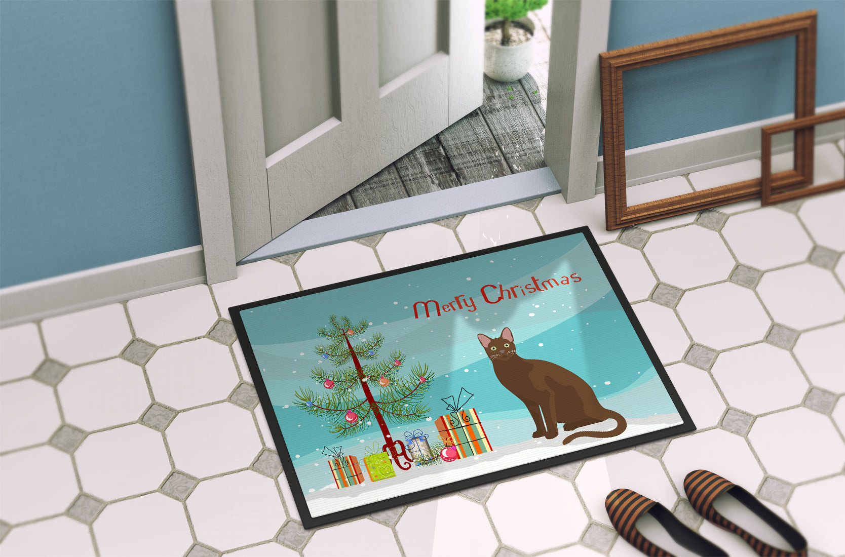 Havana Brown Cat Christmas Doormat Indoor Outdoor 18H X 27W Front Door Mat Rugs for Entryway, Non Slip Washable