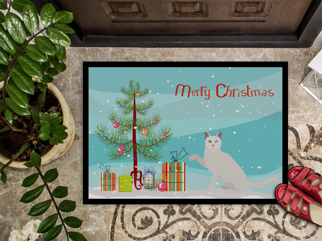 Khao Manee Cat Christmas Doormat Indoor Outdoor 24H X 36W Front Door Mat Rugs for Entryway, Non Slip Washable Low Pile,