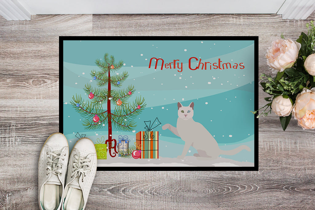 Khao Manee Cat Christmas Doormat Indoor Outdoor 18H X 27W Front Door Mat Rugs for Entryway, Non Slip Washable