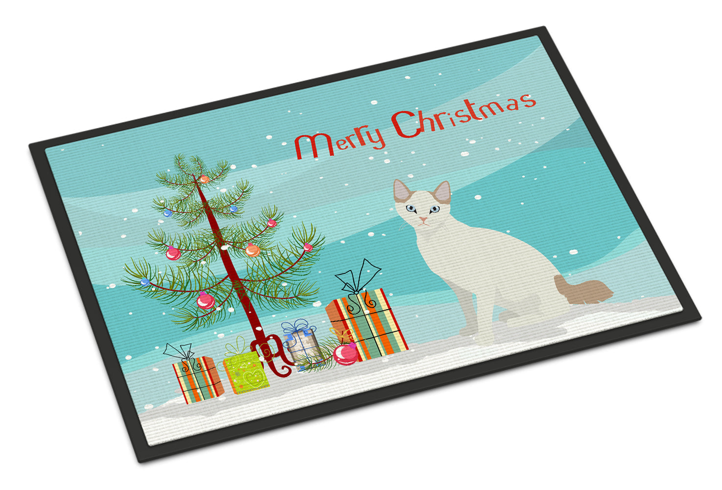 Korean Bobtail Cat Christmas Doormat Indoor Outdoor 24H X 36W Front Door Mat Rugs for Entryway, Non Slip Washable Low Pile,