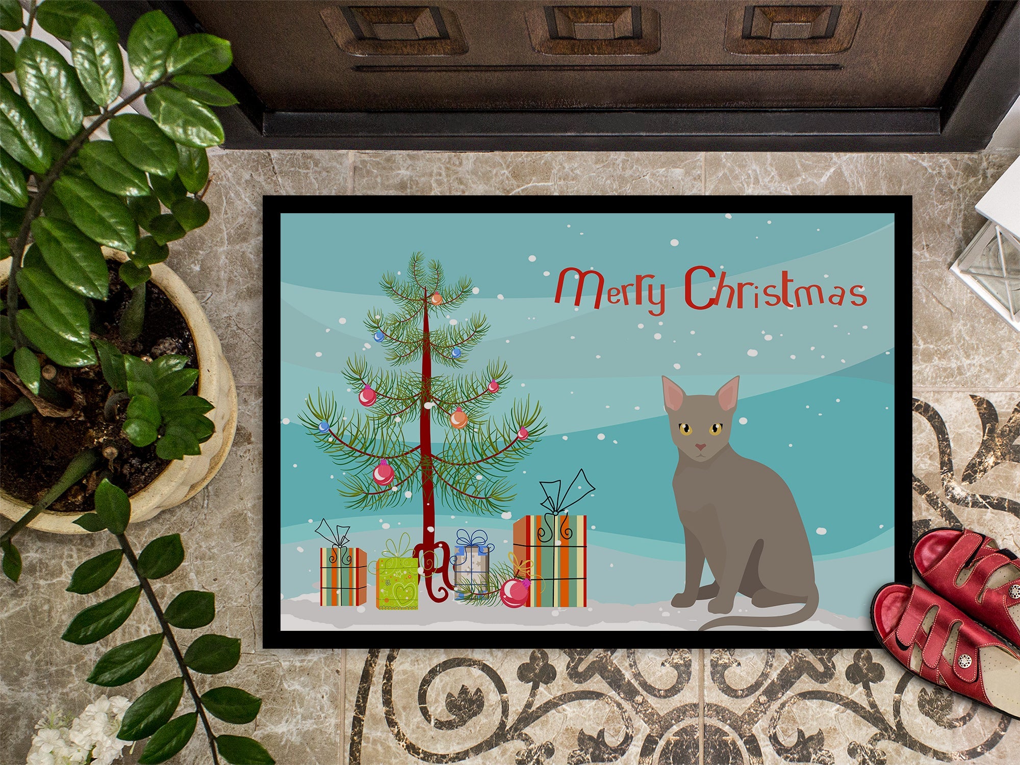 Malayan Cat Christmas Doormat Indoor Outdoor 24H X 36W Front Door Mat Rugs for Entryway, Non Slip Washable Low Pile,