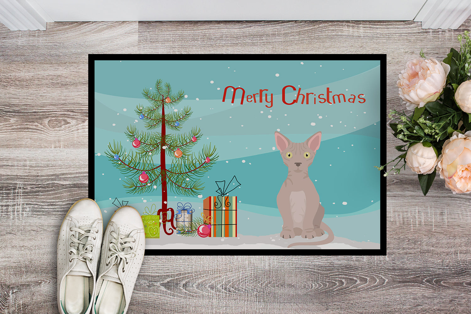 Minskin Cat Christmas Doormat Indoor Outdoor 18H X 27W Front Door Mat Rugs for Entryway, Non Slip Washable