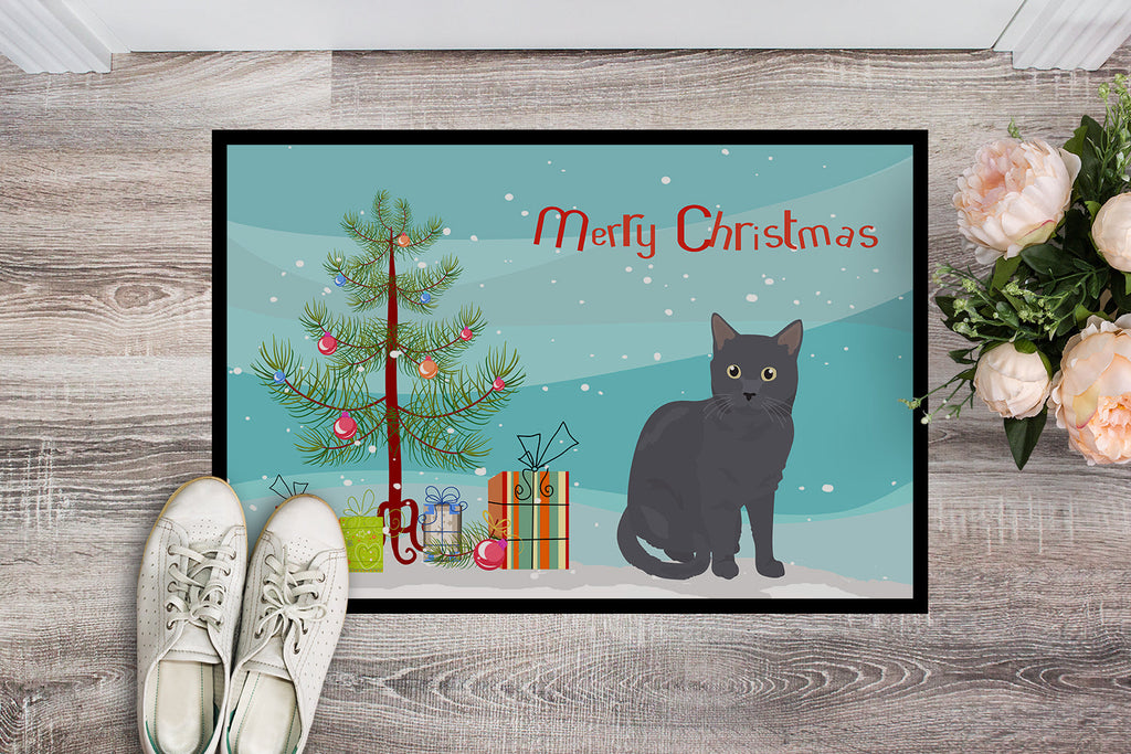Nebelung Cat Christmas Doormat Indoor Outdoor 24H X 36W Front Door Mat Rugs for Entryway, Non Slip Washable Low Pile,