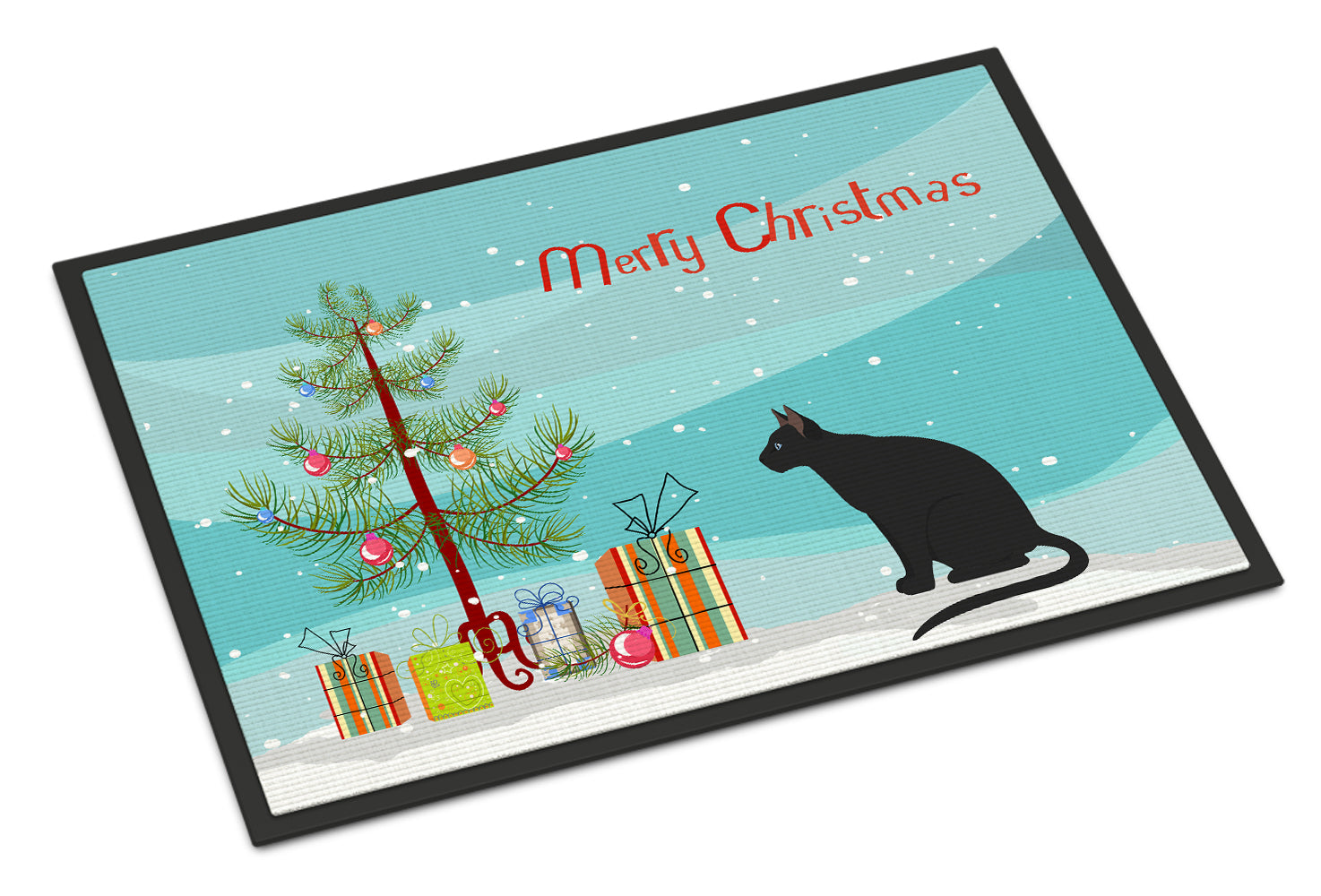 Ojos Azules Cat Christmas Doormat Indoor Outdoor 24H X 36W Front Door Mat Rugs for Entryway, Non Slip Washable Low Pile,