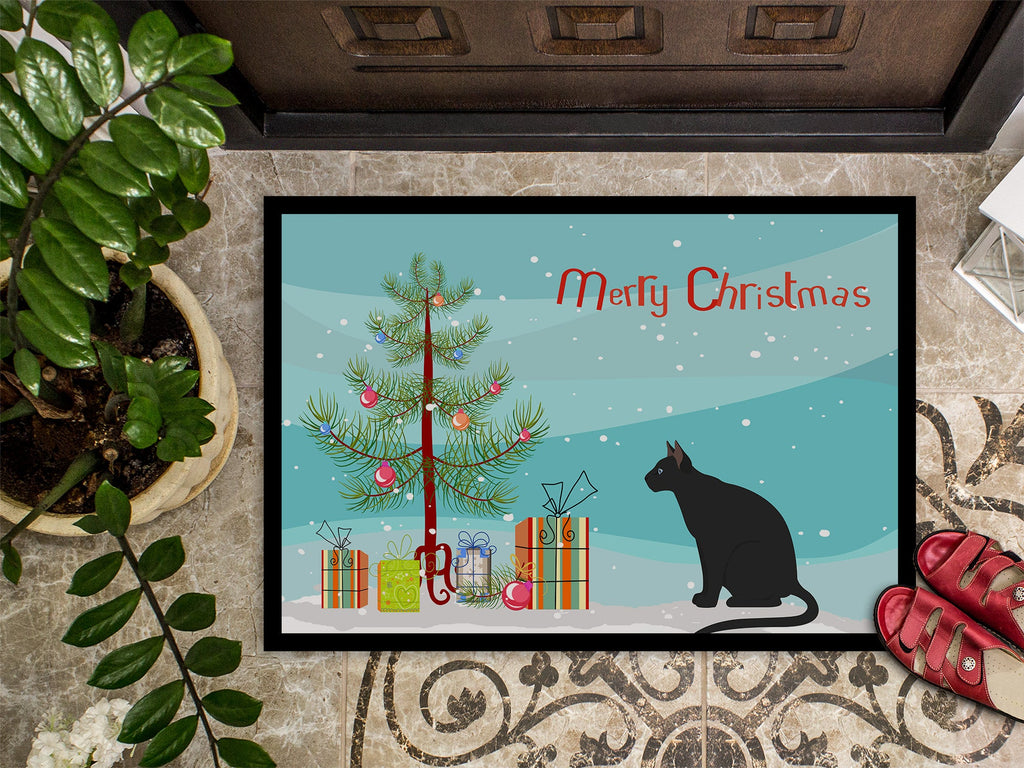 Ojos Azules Cat Christmas Doormat Indoor Outdoor 18H X 27W Front Door Mat Rugs for Entryway, Non Slip Washable