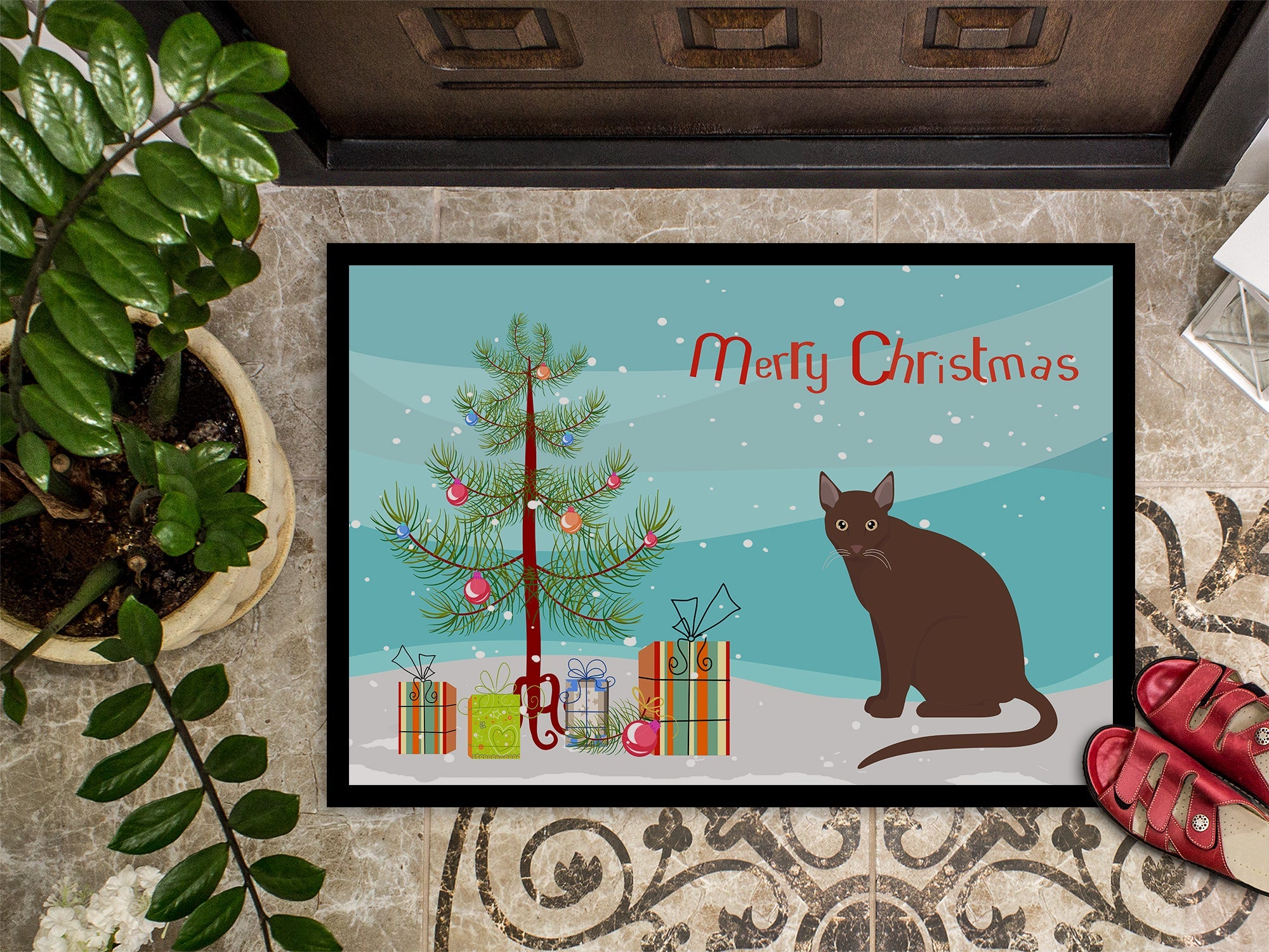 Raas Cat Christmas Doormat Indoor Outdoor 18H X 27W Front Door Mat Rugs for Entryway, Non Slip Washable