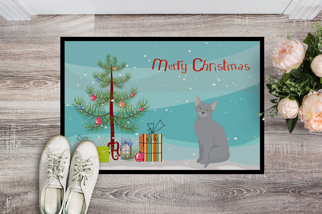 Russian Blue Cat Christmas Doormat Indoor Outdoor 24H X 36W Front Door Mat Rugs for Entryway, Non Slip Washable Low Pile,
