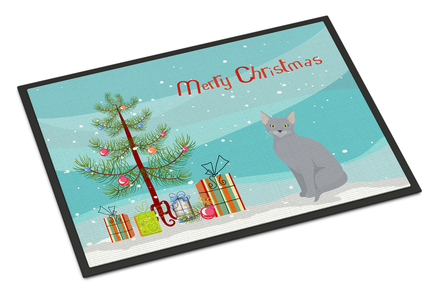 Russian Blue Cat Christmas Doormat Indoor Outdoor 18H X 27W Front Door Mat Rugs for Entryway, Non Slip Washable