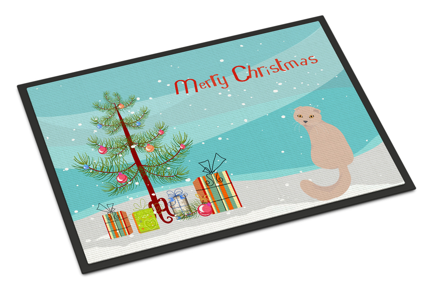 Scottish Fold Cat Christmas Doormat Indoor Outdoor 18H X 27W Front Door Mat Rugs for Entryway, Non Slip Washable