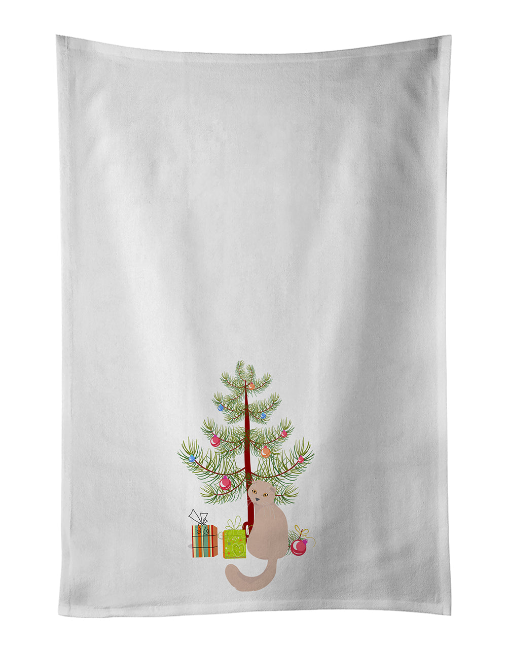 Scottish Fold Cat Christmas Kitchen Towel Set of 2 White Dish Towels Decorative Bathroom Hand towel for Hand, Face, Hair, Yoga, Tea, Dishcloth, 19 X 28", White