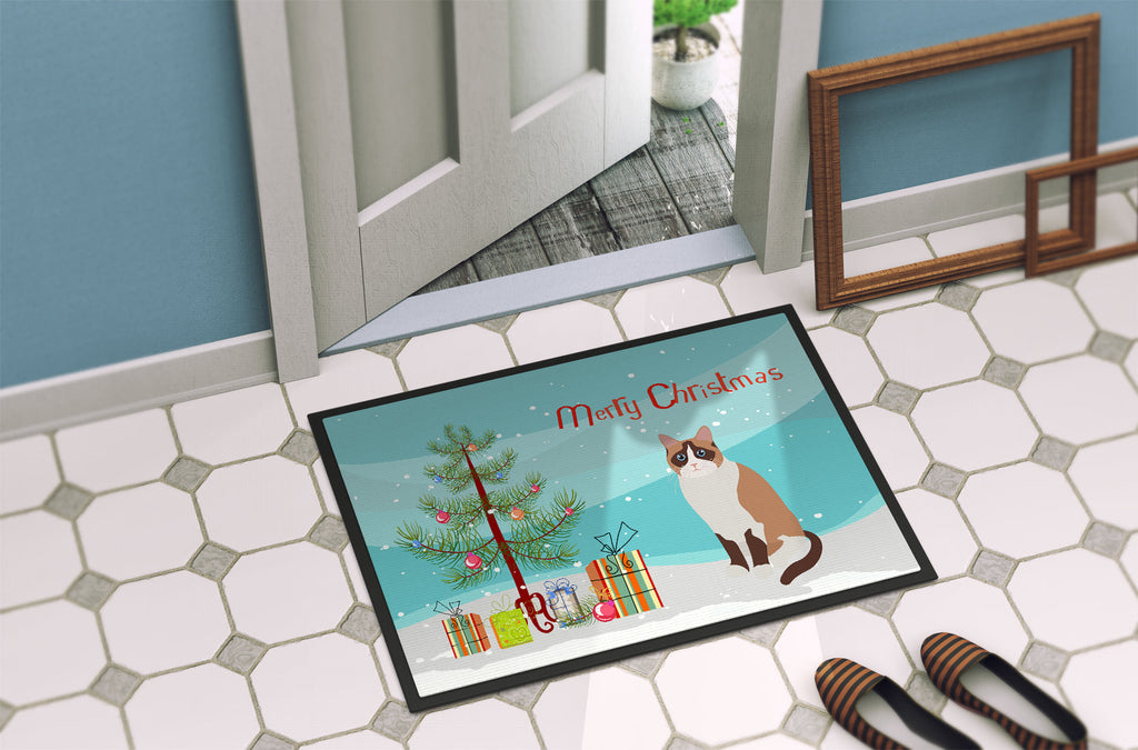 Snowshoe Cat Christmas Doormat Indoor Outdoor 24H X 36W Front Door Mat Rugs for Entryway, Non Slip Washable Low Pile,