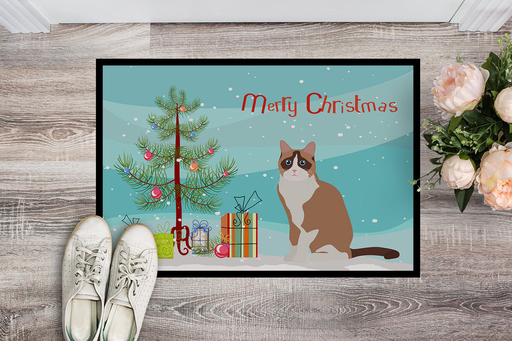 Snowshoe Cat Christmas Doormat Indoor Outdoor 24H X 36W Front Door Mat Rugs for Entryway, Non Slip Washable Low Pile,