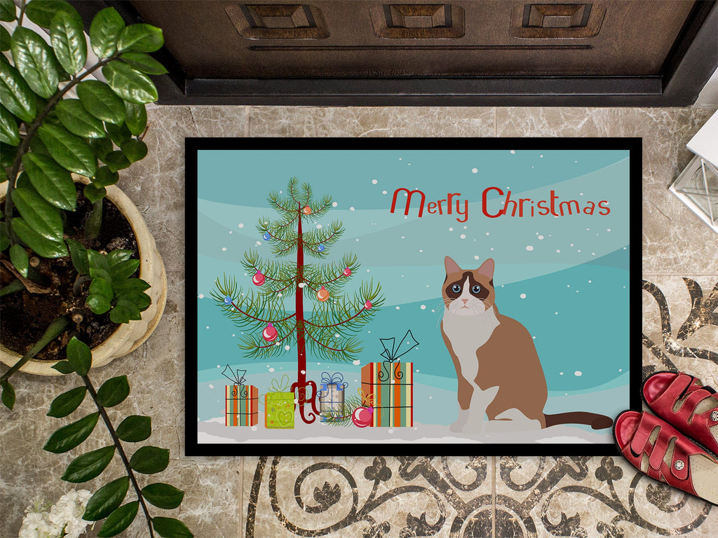 Snowshoe Cat Christmas Doormat Indoor Outdoor 24H X 36W Front Door Mat Rugs for Entryway, Non Slip Washable Low Pile,
