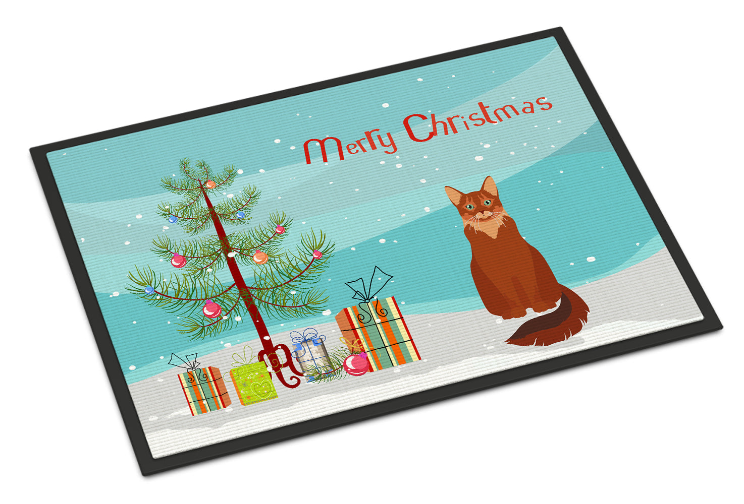 Somali Cat Christmas Doormat Indoor Outdoor 24H X 36W Front Door Mat Rugs for Entryway, Non Slip Washable Low Pile,