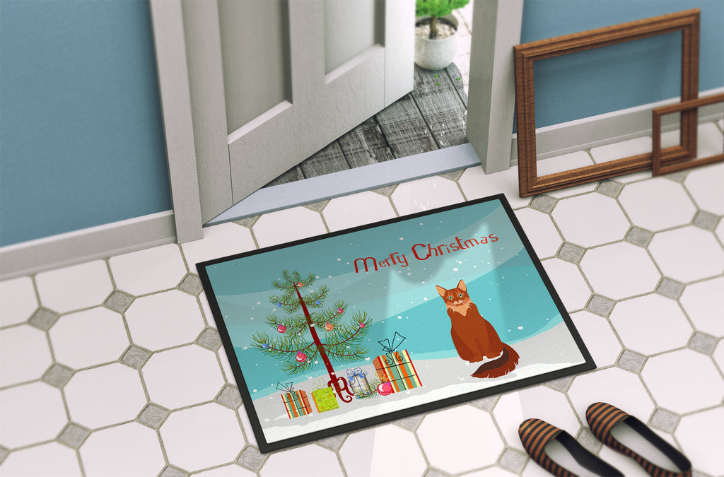 Somali Cat Christmas Doormat Indoor Outdoor 24H X 36W Front Door Mat Rugs for Entryway, Non Slip Washable Low Pile,
