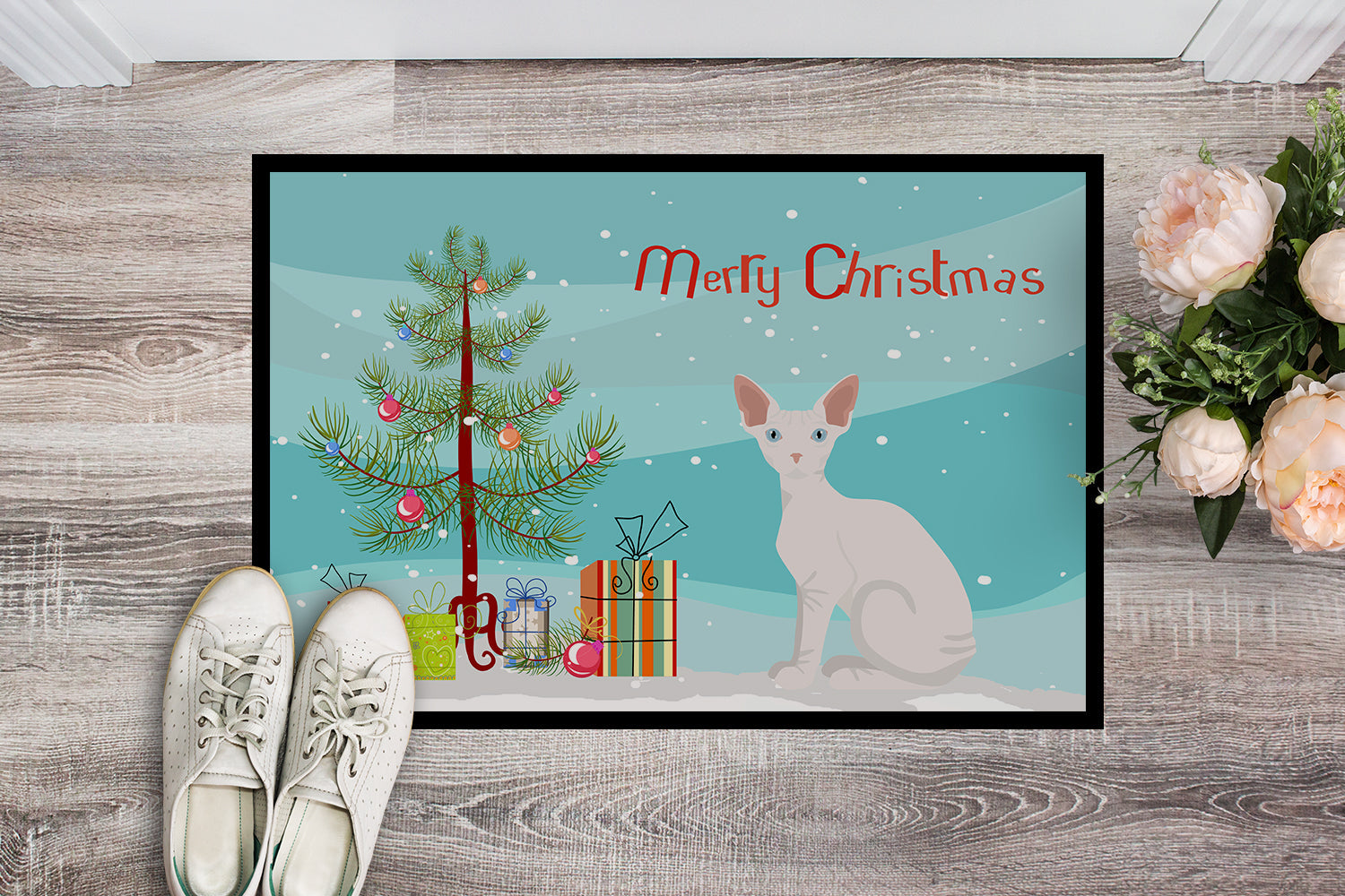 Sphynx Cat Christmas Doormat Indoor Outdoor 24H X 36W Front Door Mat Rugs for Entryway, Non Slip Washable Low Pile,