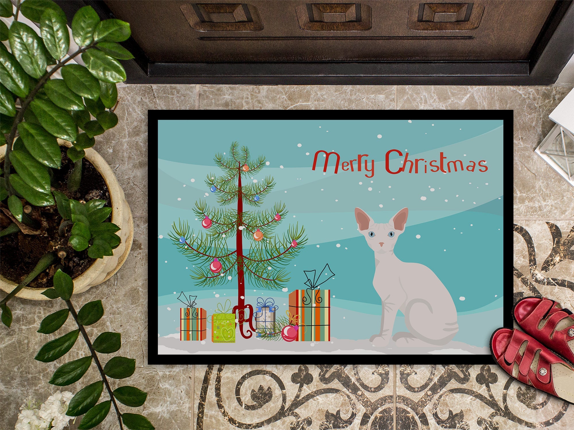 Sphynx Cat Christmas Doormat Indoor Outdoor 24H X 36W Front Door Mat Rugs for Entryway, Non Slip Washable Low Pile,