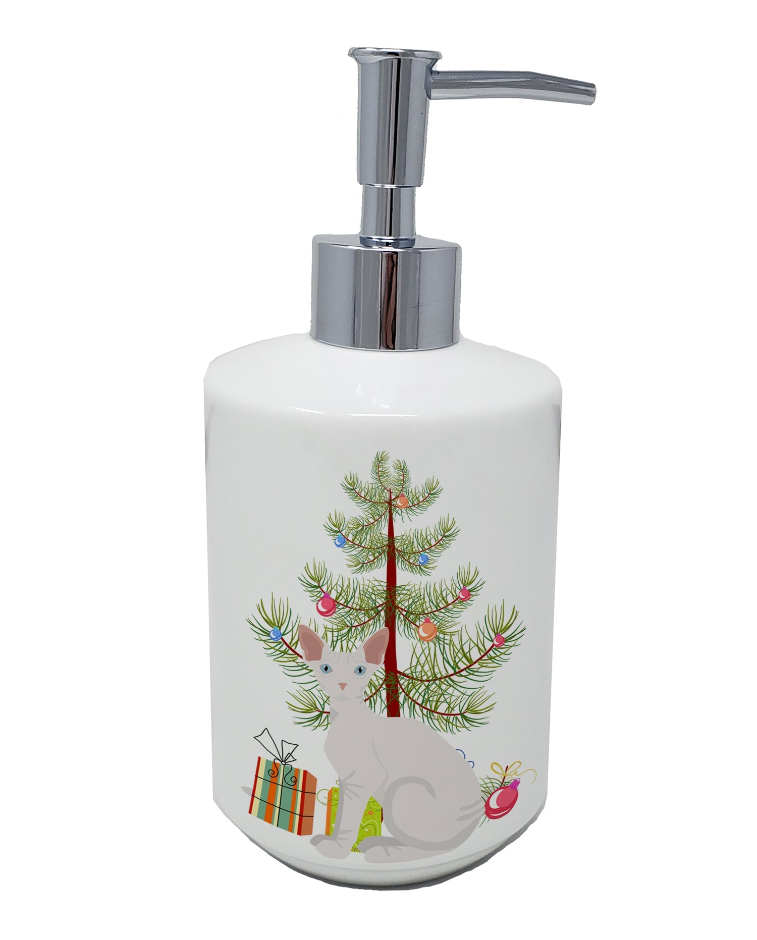Sphynx Cat Christmas Ceramic Soap Dispenser , Empty Refillable Hand Soap Pump Bottle for Bathroom Kitchen