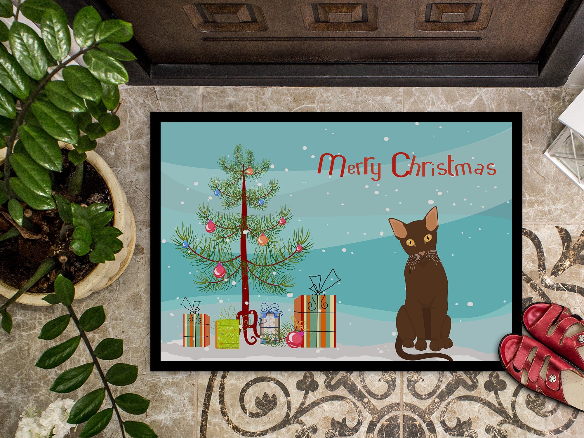 Suphalak Cat Christmas Doormat Indoor Outdoor 18H X 27W Front Door Mat Rugs for Entryway, Non Slip Washable