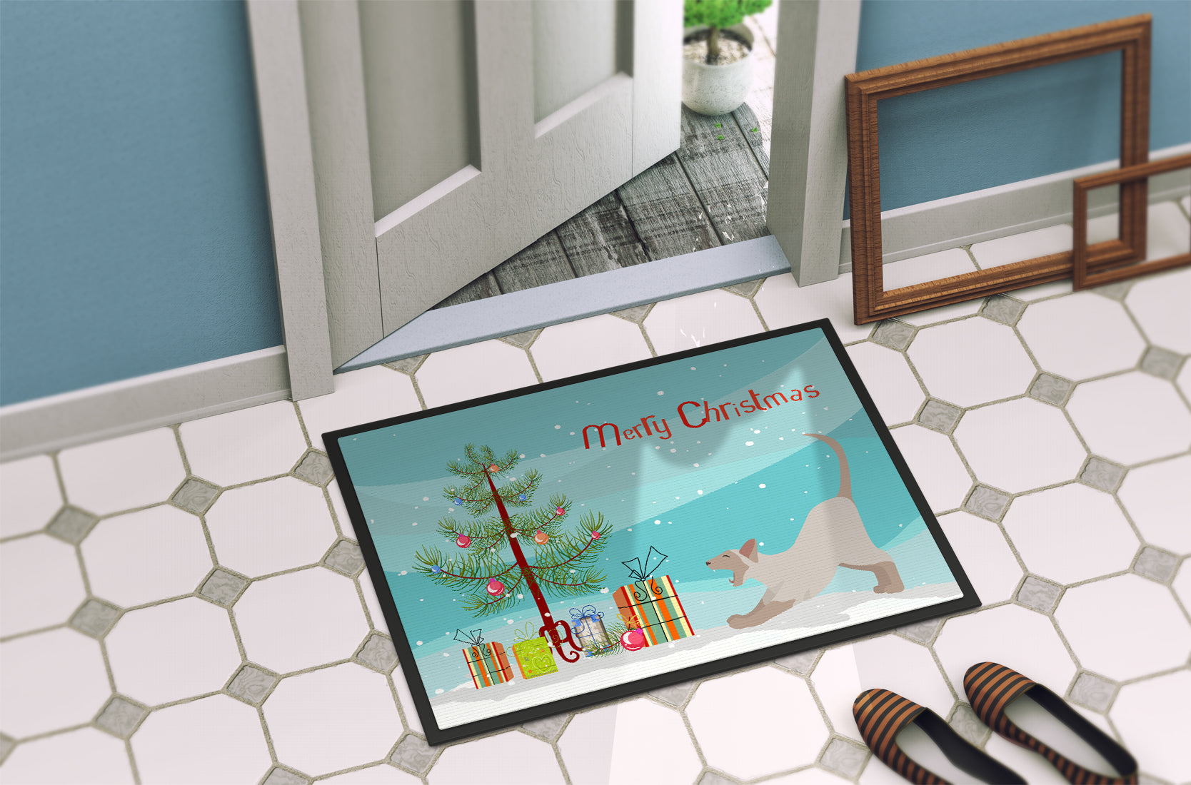 Thai Lilac Cat Christmas Doormat Indoor Outdoor 24H X 36W Front Door Mat Rugs for Entryway, Non Slip Washable Low Pile,