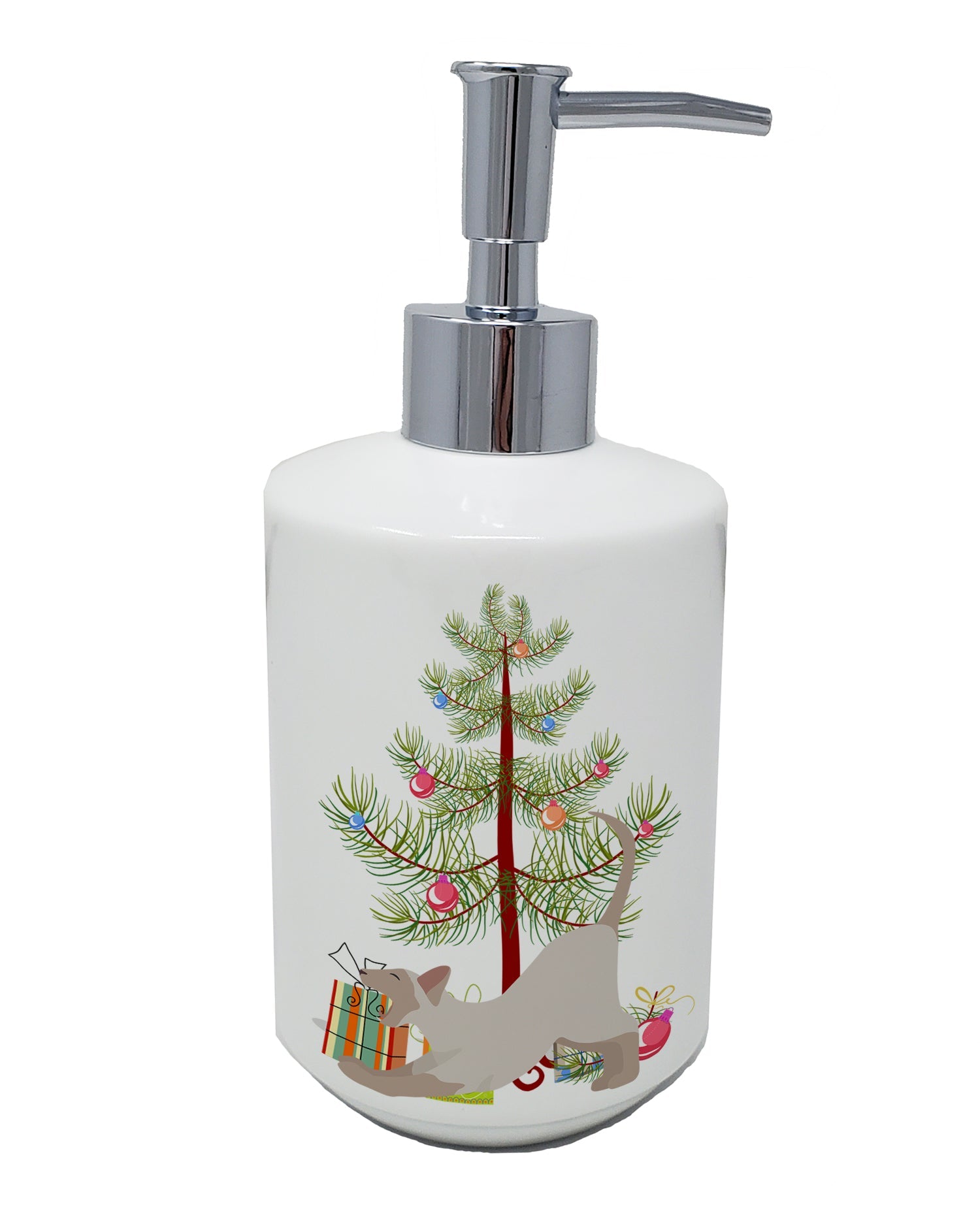 Thai Lilac Cat Christmas Ceramic Soap Dispenser , Empty Refillable Hand Soap Pump Bottle for Bathroom Kitchen