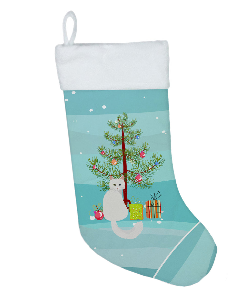 Turkish Angora Cat Christmas Holiday Stocking Double-Sided Print, Polyester Suede,11x18, Made in USA